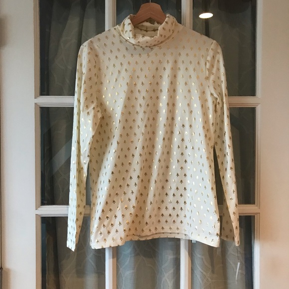 NWT! Talbots Tee Christmas trees size M long sleeve white and gold turtleneck - Picture 6 of 9